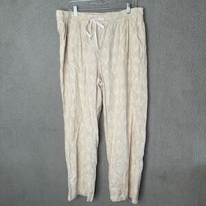 Cato Womens 18/20W Beige Linen Drawstring Pants Pull On Ikat Print Elastic Waist